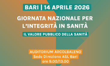 Locandina della giornata nazionale per l'integrità in sanità a Bari il 14 aprile 2026